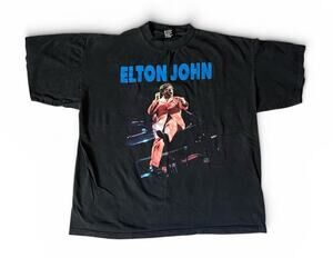 Vintage 90s 1997 Black PolyGram Elton John Solo Concert T-Shirt Size XL